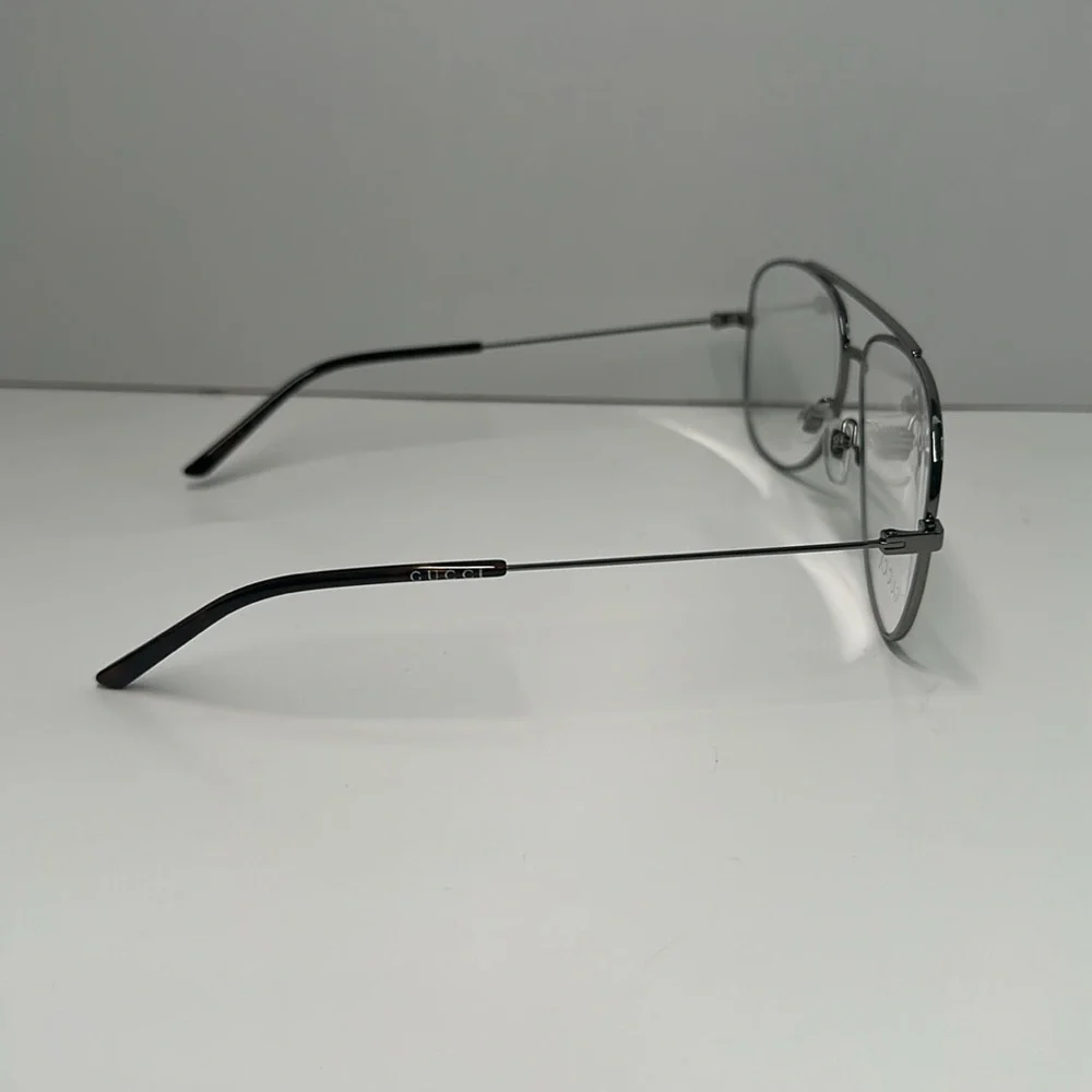Gucci Silver Aviator Glasses NEW GG0442O Aviator Eyeglasses – Ruthenium / Silver